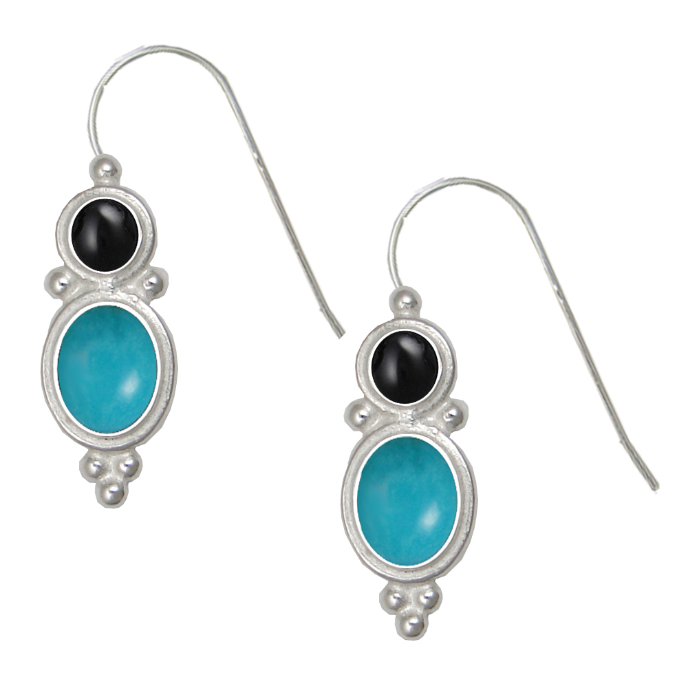 Sterling Silver Drop Dangle Earrings Turquoise And Black Onyx